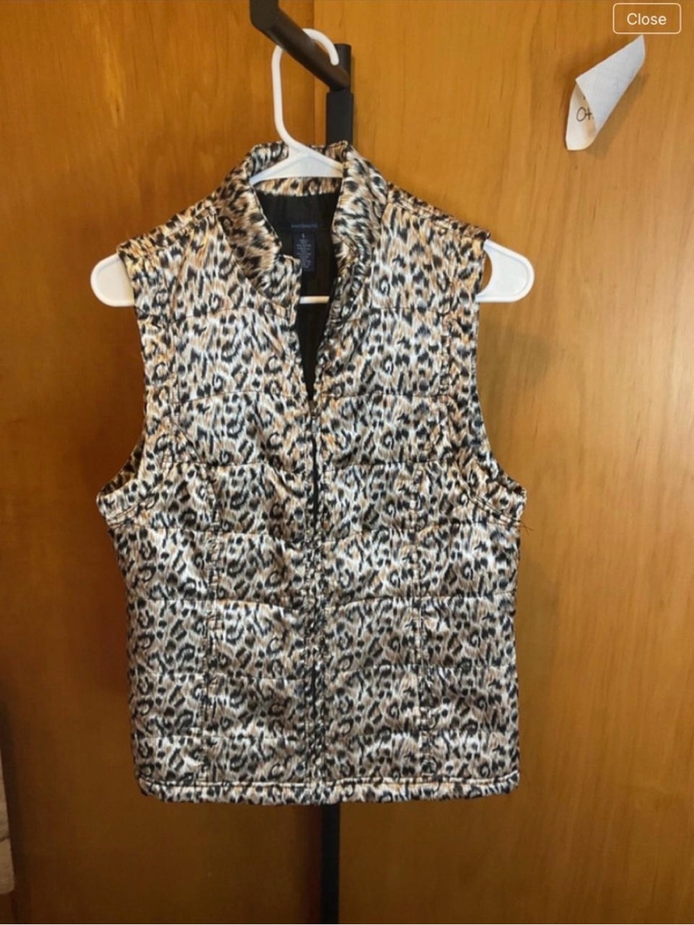 Westbound Beige and Black Leopard Print Puffer Vest